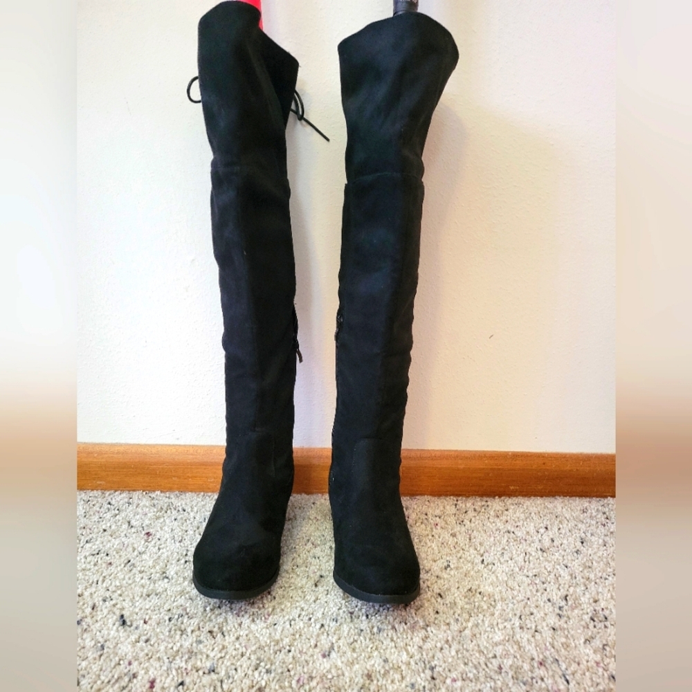 Hawkwell size 7 over the knee black low heel boots